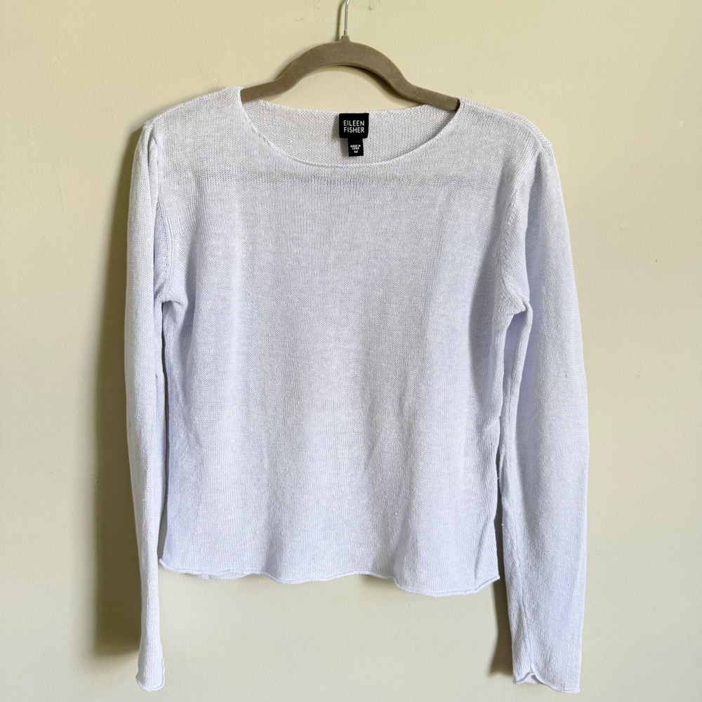Eileen Fisher Women Medium Lavender Blue 100% Linen Knit Long Sleeve Sweater